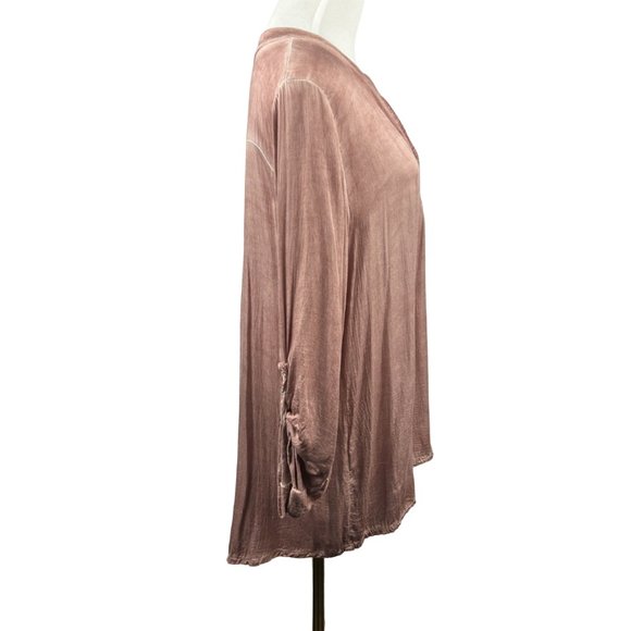 Hi-Lo Blouse Women Size Medium V-Neck Roll Up Sleeves Italy Flowy‎ Sequins Pink - Picture 3 of 16